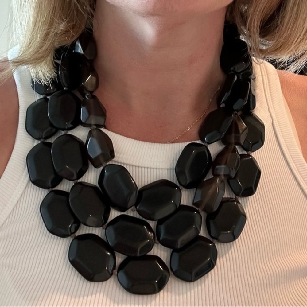 Chunky three Layer Beaded Necklace with adjustable chain closure- like new